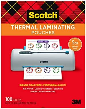 Scotch Thermal Laminating Pouches, For Use With Thermal Laminators, 8.9 x 11.4 Inches, Letter Size Sheets, 100 Count(Pack of 1)