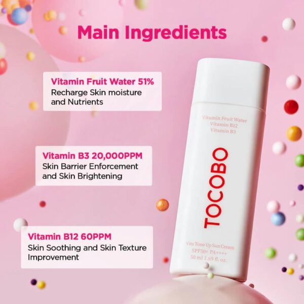 TOCOBO Vita Tone Up Sun Cream SPF50+ PA++++ 2.82oz / 50ml | Natural Ingredients Moist Vitamin Sunscreen | Vegan Sunscreen for Face - Image 2