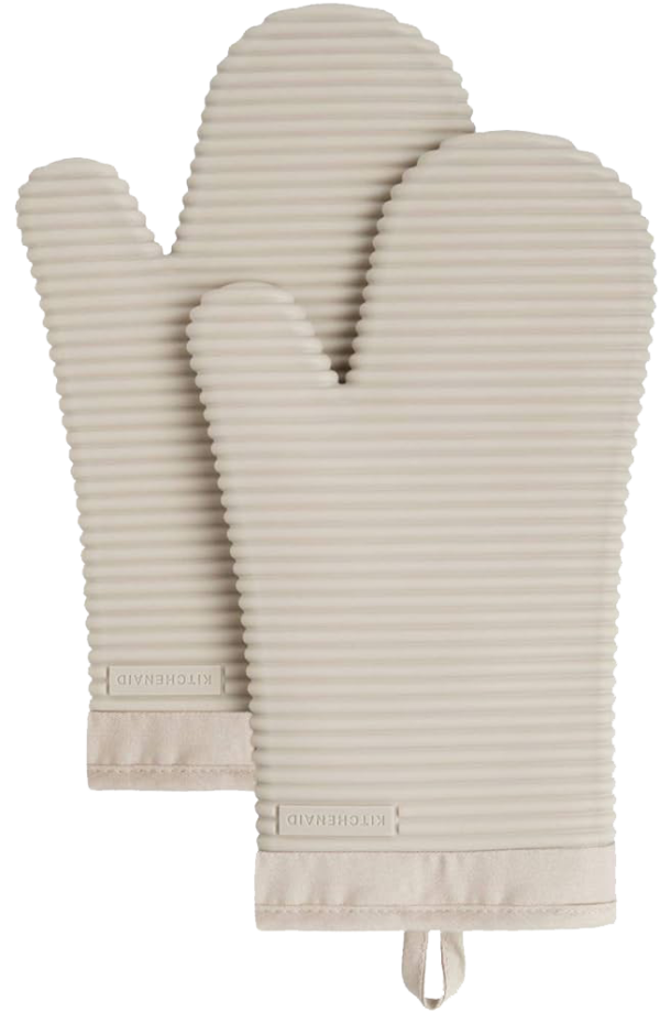 KitchenAid Ribbed Soft Silicone Oven Mitt Set, 7"x13", Milkshake 2 Count