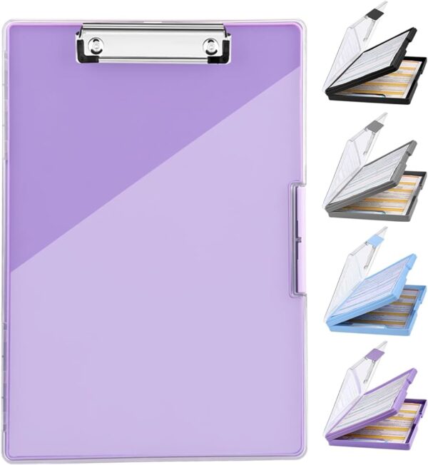 Clipboard with Storage,Heavy Duty Clip Boards 8.5x11 with 2 Storage Case,Clear Visible Top Panel Storage Clipboards,Side Opening Clip Boards,Nursing Clipboard Folder Case for Office Supplies-Purple - Image 2