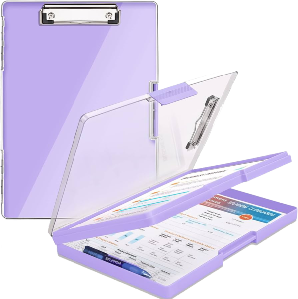 Clipboard with Storage,Heavy Duty Clip Boards 8.5x11 with 2 Storage Case,Clear Visible Top Panel Storage Clipboards,Side Opening Clip Boards,Nursing Clipboard Folder Case for Office Supplies-Purple