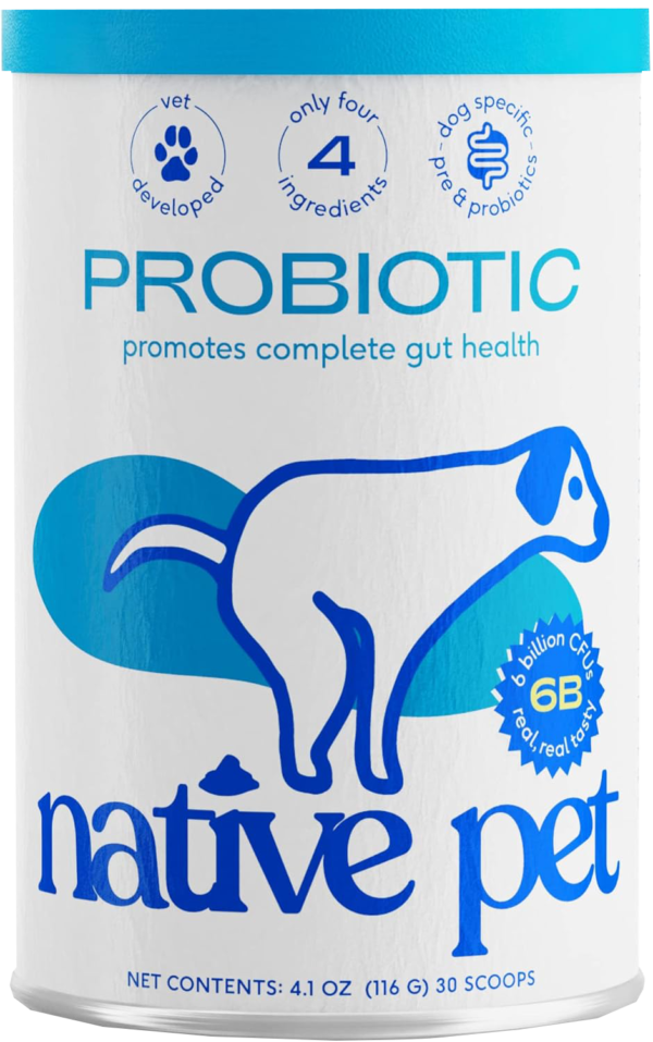 Native Pet Probiotic for Dogs - Vet Created Probiotic Powder for Digestive Issues - Probiotic Powder + Prebiotic + Bone Broth - 232 Gram 6 Billion CFU- Dogs Love! (4.1 oz)