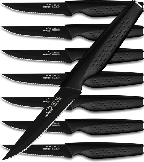 Steak Knives, Steak Knives Set of 8, Stainless Steel Steak Knife Set, Serrated Steak Knives Dishwasher Safe, Elegant Black - Image 3