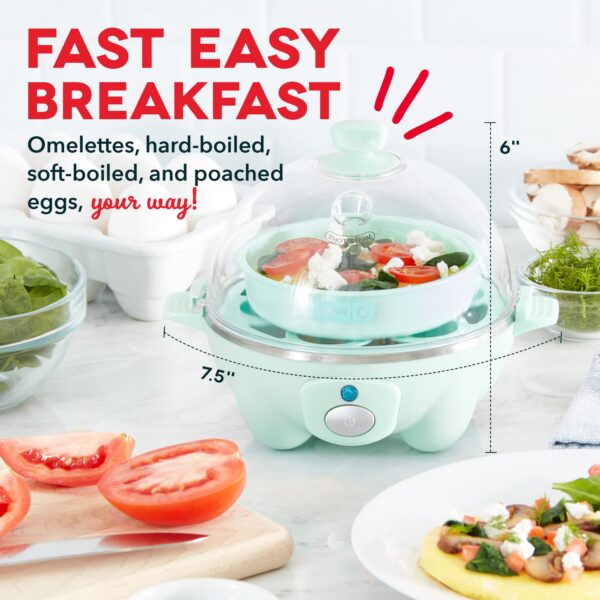DASH Rapid Egg Cooker: 6 Egg Capacity Electric Egg Cooker for Hard Boiled Eggs, Poached Eggs, Scrambled Eggs, or Omelets with Auto Shut Off Feature - Aqua, 5.5 Inch (DEC005AQ) - Image 2