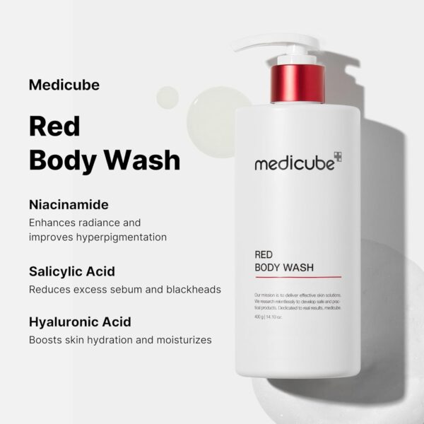 Medicube Red Acne Body Wash 14.52 Fl.oz I Low pH and Hydrating Cleanser with Salicylic Acid, Lactic Acid, Niacinamide and Hyaluronic Acid Suitable for Bacne Treatment | Korean Skin Care - Image 3