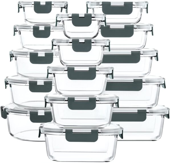 M MCIRCO 30 Pieces Glass Food Storage Containers with Snap Locking Lids,Glass Meal Prep Containers Set - Airtight Lunch Containers, Microwave, Oven, Freezer and Dishwasher - Image 2