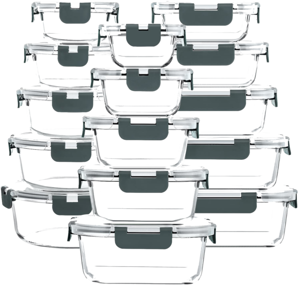 M MCIRCO 30 Pieces Glass Food Storage Containers with Snap Locking Lids,Glass Meal Prep Containers Set - Airtight Lunch Containers, Microwave, Oven, Freezer and Dishwasher
