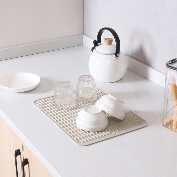 MicoYang Silicone Dish Drying Mat for Multiple Usage,Easy clean,Eco-friendly,Heat-resistant Silicone Mat for Kitchen Counter or Sink,Refrigerator or Drawer liner Tapioca L 16 inches x 12 inches - Image 2