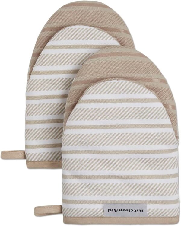 KitchenAid Gingham Mini Oven Mitt 2-Pack Set, Milkshake Tan, 5.5"x8" - Image 2