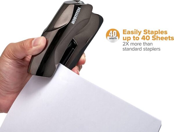 Bostitch Office Heavy Duty Stapler, 40 Sheet Capacity, No Jam, Half Strip, Fits into the Palm of Your Hand, For Classroom, Office or Desk, Black - Image 2