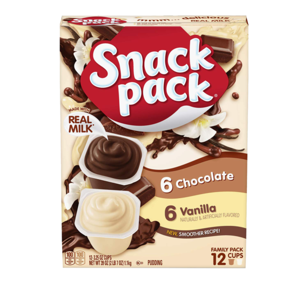 Snack Pack Chocolate and Vanilla Flavored Pudding Cups Family Pack, 12 Count Pudding Cups