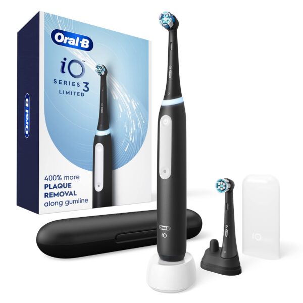 Oral-B iO Series 3 Limited Rechargeable Electric Powered Toothbrush, Black with 2 Brush Heads and Travel Case - Visible Pressure Sensor to Protect Gums - 3 Modes - 2 Minute Timer - Image 2