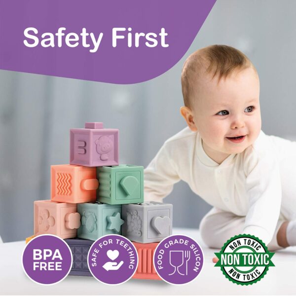 Springflower 3 in 1 Montessori Toys for Babies 0-3-6-12 Months, Soft Baby Teething Toys, Stacking Building Blocks for Infants, Sensory Developmental Education Toys for Toddler Baby 12-18 Months,23 PCS - Image 3