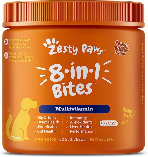 Zesty Paws Multivitamin Treats for Dogs - Glucosamine Chondroitin for Joint Support + Digestive Enzymes & Probiotics - Grain Free Dog Vitamin for Skin & Coat + Immune Health - Chicken Flavor - 90ct - Image 2