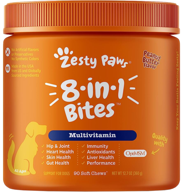 Zesty Paws Multivitamin Treats for Dogs - Glucosamine Chondroitin for Joint Support + Digestive Enzymes & Probiotics - Grain Free Dog Vitamin for Skin & Coat + Immune Health - Chicken Flavor - 90ct