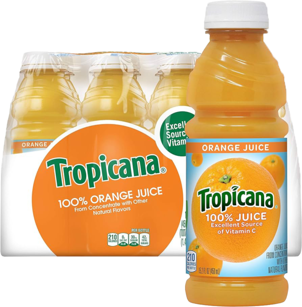 Tropicana 100% Orange Juice, 15.2 fl oz (Pack of 12) - Real Fruit Juices, Vitamin C Rich, No Added Sugars, No Artificial Flavors