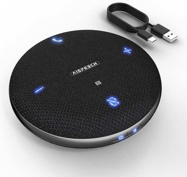 M4 Bluetooth Speakerphone Conference Microphone with AI Noise Reduction Full-Duplex AI Transcription USB Speakerphone 360° Voice Pickup Conference Speaker Home Office for Teams/Zoom, Black - Image 2