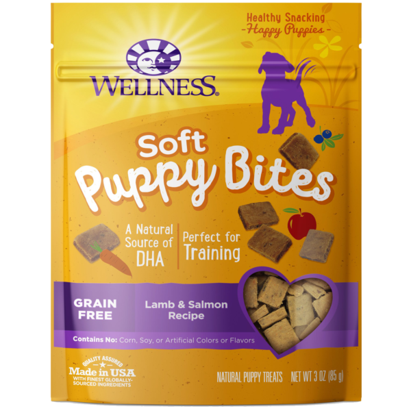 Wellness Soft Puppy Bites Natural Grain-Free Treats for Training, Dog Treats with Real Meat and DHA, No Artificial Flavors (Lamb & Salmon, 8-Ounce Bag)