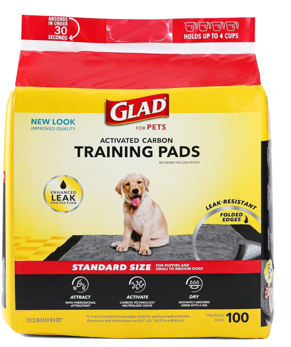 Glad for Pets Black Charcoal Training Pads for Dogs - Super Absorbent & Odor Neutralizing Dog Potty Pads, Leak-Resistant Puppy Pee Pads, Pheromone Attractant for Easy Training, 23" x 23" - 100 Count