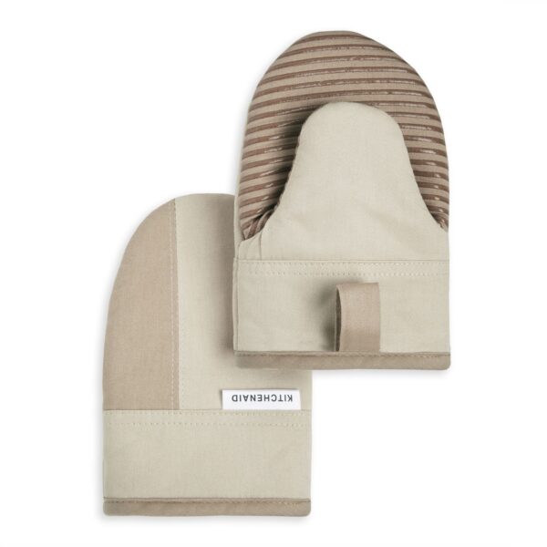KitchenAid Gingham Mini Oven Mitt 2-Pack Set, Milkshake Tan, 5.5"x8" - Image 3