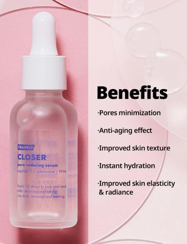 Closer Serum - 9 Peptides & Vegan Collagen, Pore Minimizer & Anti-Aging, Dewy Skin Hydrator, EWG Green, Non-Sticky, Derm-Tested, 1.01 fl. Oz. - Image 2