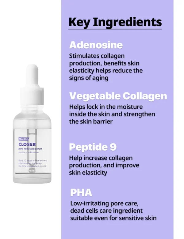 Closer Serum - 9 Peptides & Vegan Collagen, Pore Minimizer & Anti-Aging, Dewy Skin Hydrator, EWG Green, Non-Sticky, Derm-Tested, 1.01 fl. Oz. - Image 3