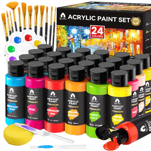 40 PCS Acrylic Paint Set with 12 Brushes, 2 Knives and Palette, 24 Colors (2oz/60ml) Art Craft Paints Gifts for Adults Kids Artists Beginners