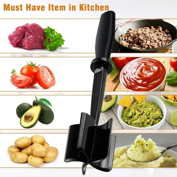 Meat Chopper, Hamburger Chopper Utensil, Professional Heat Resistant Nylon, Masher & Smasher Meat, Potato Masher Ground Beef & Turkey -Non Stick Mix Chopper for Kitchen Tool - Image 3